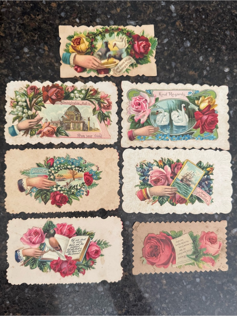 7 Antique Victorian 1893 Chicago Worlds Fair Die Cut Friendship Calling Cards